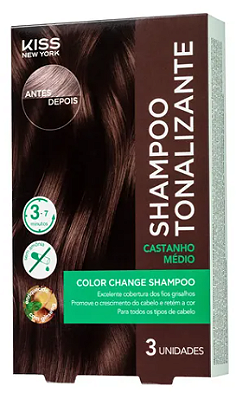 SHAMPOO TONALIZANTE KISS NEW YORK 3 UNIDADES CASTANHO MÉDIO