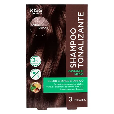 Shampoo Tonalizante Kiss New York 3 Unidades Castanho Médio