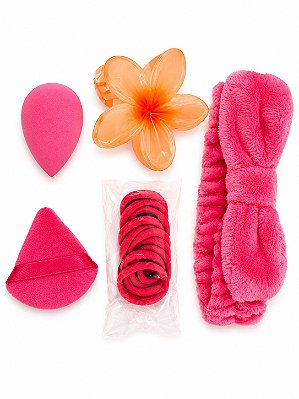 KIT TIARA+PRENDEDOR DE FLOR+ESPONJAS E XUXINHAS