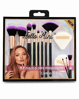 KIT DE PINCEIS+ ESPONJAS DE PÓ HELLO MINI 10 PÇS