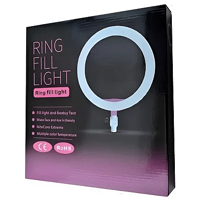 Ring Light 10W Aro LED 26cm Branco Frio Preto