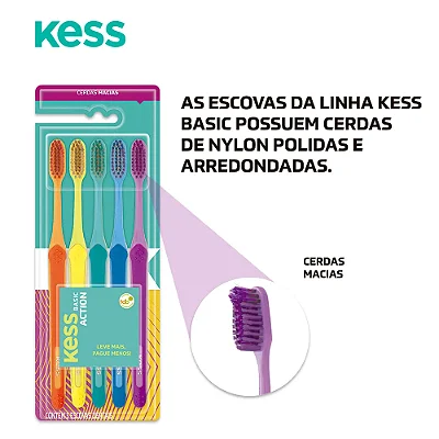 Pack 5 Escovas Dental Kess Basic Cod 2548