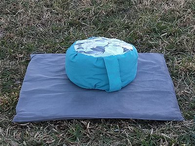 KIT ZAFU + ZABUTON Floral Azul com Bege