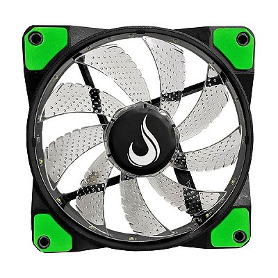 Cooler Fan Led Verde 120x120x25 Risemode Wind W1 Silencioso 3 Pino ou Molex 1500 Rpm
