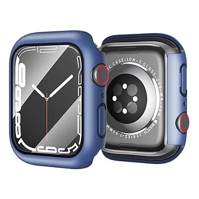 Capa Para Apple Watch Série 7 Rock De Vidro 41mm Azul