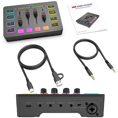 Mixer de Áudio Fifine Ampligame SC3 RGB XLR Streaming P/ Pc