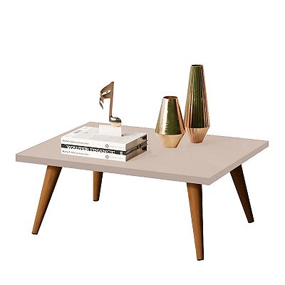 Mesa De Centro Retangular Sala Mdf Pé Palito Decorativa - Nude 65x35cm