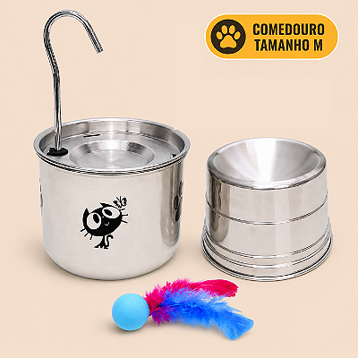 Kit Fonte para Gato + Comedouro Médio - Alumínio
