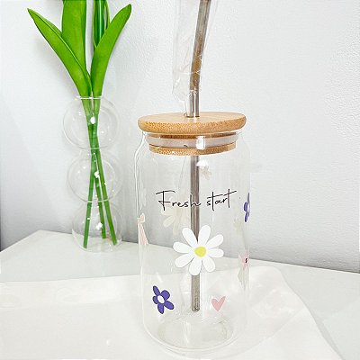 Copo Vidro Floral Fresh Start