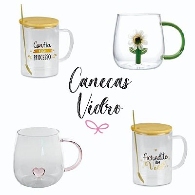 Canecas Vidro Frases 3D
