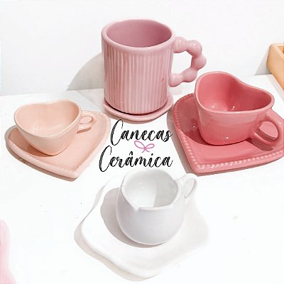Canecas Xícaras Cerâmica Fofas Coração Flor