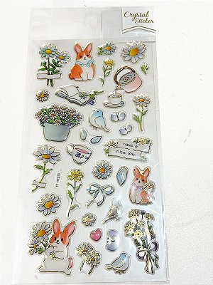 Adesivo Fofo Cristal Flores e Bichinhos