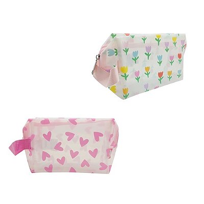 Necessaire Corações e Tulipas