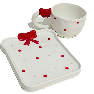 Caneca e Pratinho Urso, laço e florzinhas