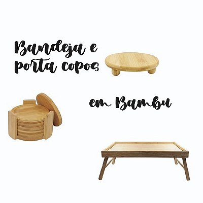 Itens Decoração Bambu Porta Copos , Bandeja e Mesa de Café