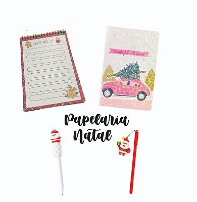 Papelaria Natal: caderno, canetas e Planner
