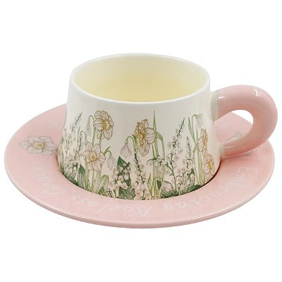 Caneca e Pires Rosa Floral (estilo europeu)