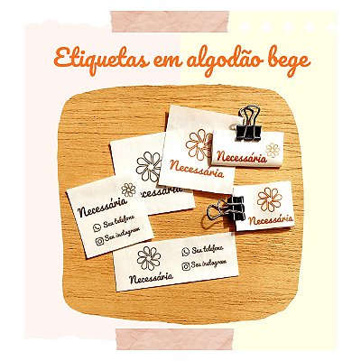 Etiqueta personalizada algodão 2x2cm - 100 unidades