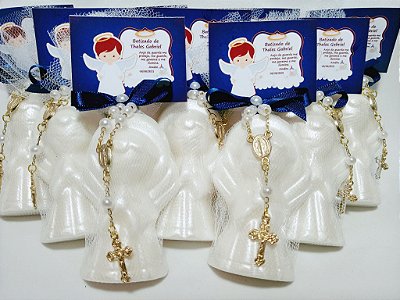 Lembrancinha Tema Batizado Personalizada: Sabonete Anjinho com Mini Terço