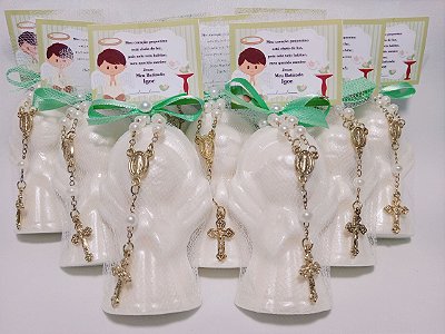 Lembrancinha Tema Batizado Personalizada: Sabonete Anjinho com Mini Terço