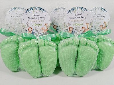 Lembrancinha Tema Nascimento Gêmeos: Sabonete Par Pezinhos de Bebê