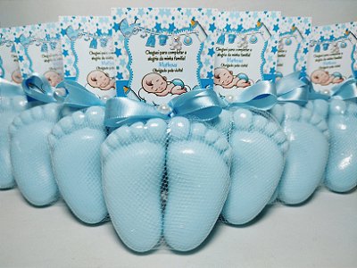 Lembrancinha Tema Nascimento Menino: Sabonete Par Pezinhos de Bebê