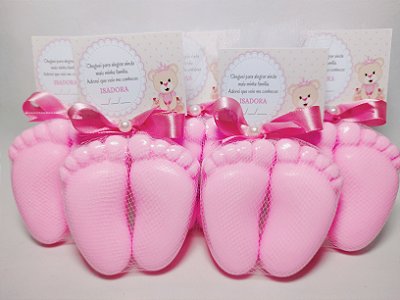 Lembrancinha Tema Nascimento Menina: Sabonete Par Pezinhos de Bebê