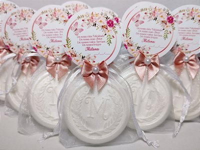 Lembrancinha Tema Nascimento Menina: Sabonete Letra Inicial do Nome