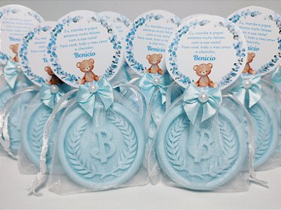 Lembrancinha Tema Nascimento: Sabonete Letra Inicial do Nome Personalizada