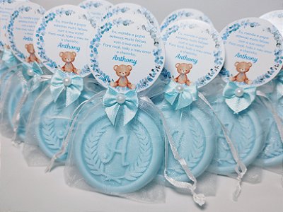 Lembrancinha Tema Nascimento Perfumada: Sabonete Letra Inicial do Nome