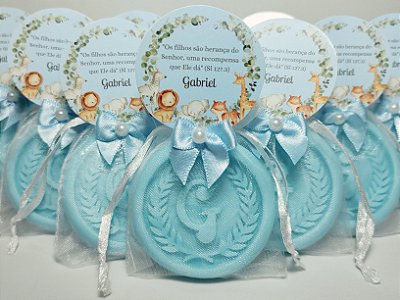 Lembrancinha Tema Nascimento Menino: Sabonete Letra Inicial do Nome