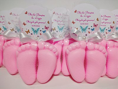 Lembrancinha Tema Chá de Bebê Menina: Sabonete Par Pezinhos de Bebê