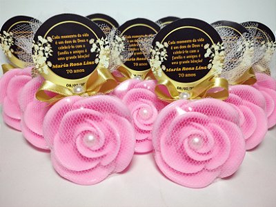 Lembrancinha de Aniversário 70 Anos: Sabonete Rosa Provençal Perfumada
