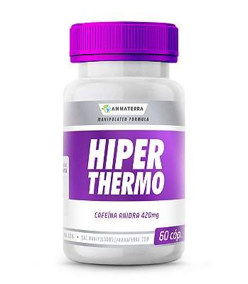 Cafeína Anidra 420mg Hiper Thermo 60 cápsulas (AUMENTA O GASTO CALÓRICO DURANTE A ATIVIDADE FÍSICA , ACELERA O METABOLISMO BASAL (METABOLISMO ATIVO MESMO EM REPOUSO) AÇÃO DIURÉTICA E AÇÃO ANTIOXIDANTE)