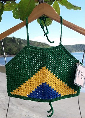 Croped Crochê Bandeira do Brasil Feito à Mão Handmade Pyetra Moda Chic