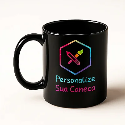 Caneca Preta Porcelana 325ml | Personalize do eu Jeito