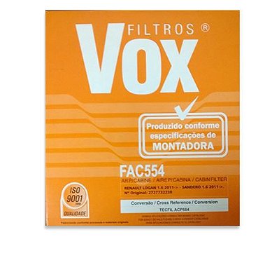 FILTRO AR CONDICIONADO RENAULT VOX FAC554 LOGAN/DUSTER/OROCH