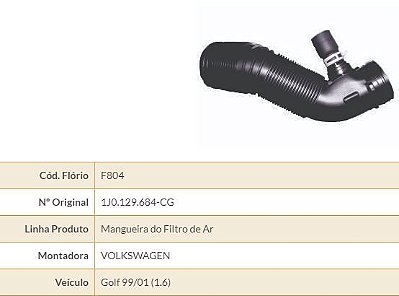 MANGUEIRA FILTRO AR VW-AUDI FLORIO 41804 GOLF-A3