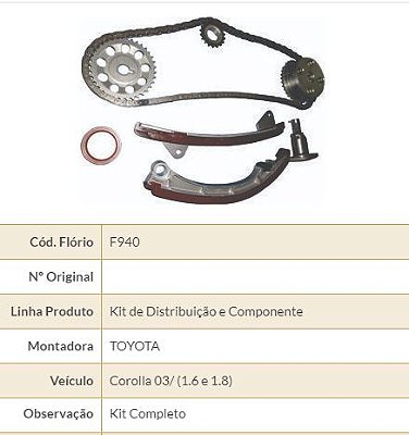 KIT DISTRIBUICAO COMPLETO TOYOTA COROLLA FLORIO F940