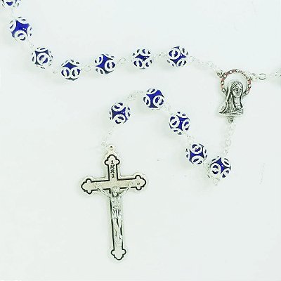 Terço Italiano Metalizado Azul Marinho 12MM