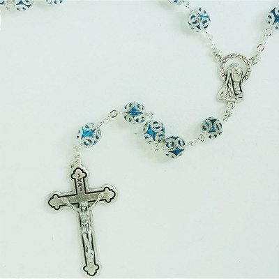 Terço Italiano Metalizado Azul Claro 12mm