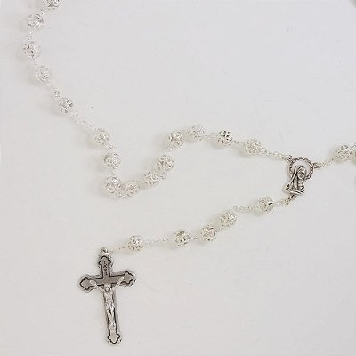 Terço Italiano Metalizado Branco 12mm