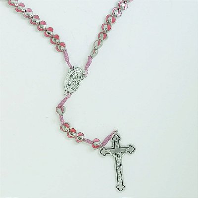 Terço Conta Coração Rosa Esmaltado 8mm