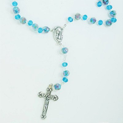 Terço Murano Cristal Azul 12mm