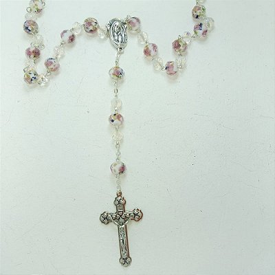 Terço Murano Cristal Rosa 12mm