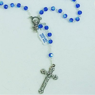 Terço Cristal Azul Madona 10mm