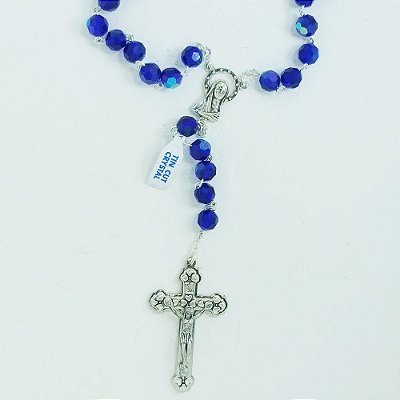 Terço Cristal Azul Marinho Madona 10mm