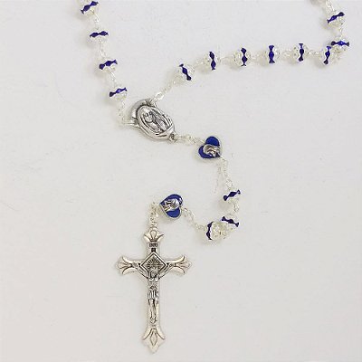 Terço Coração Cristal Metalizado Azul 6mm