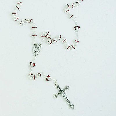 Terço Coração Cristal Metalizado Vermelho 6mm