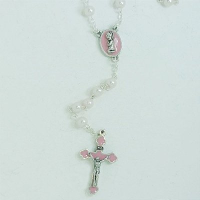 Terço Comunhão Rosa Perolado Menina 8mm